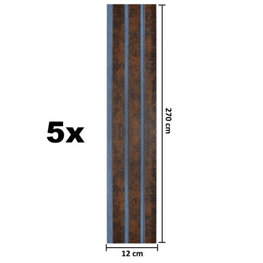 Set 5 panouri decorative, riflaj, polimer rigid, Naimeed D5480, 270x12x1cm, Maro/Albastru