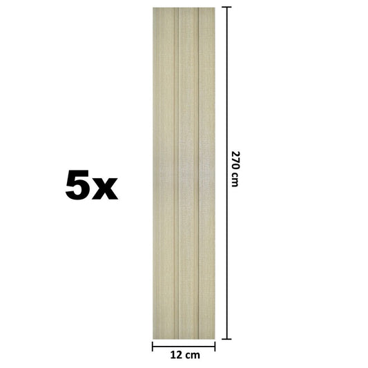 Set 5 panouri decorative, riflaj, polimer rigid, Naimeed D5482, 270x12x1cm, Crem deschis