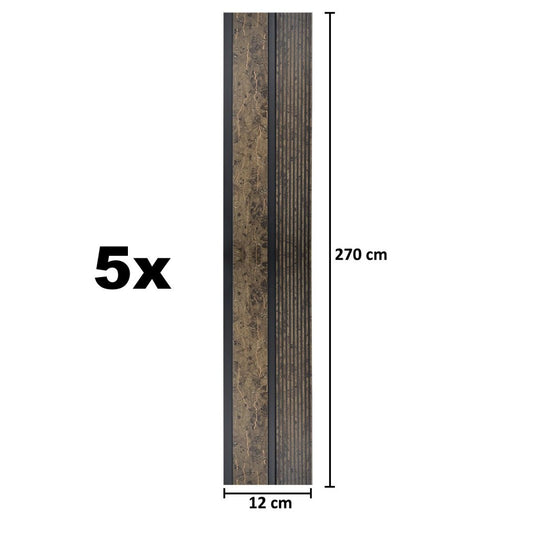 Set 5 panouri decorative, riflaj, polimer rigid, Naimeed D5484, 270x12x1cm, Maro