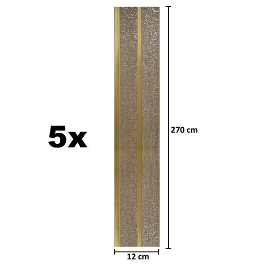 Set 5 panouri decorative, riflaj, polimer rigid, Naimeed D5486, 270x12x1cm, Auriu