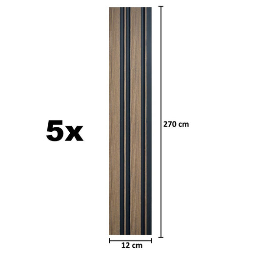 Set 5 panouri decorative, riflaj, polimer rigid, Naimeed D5489, 270x12x1cm, Maro