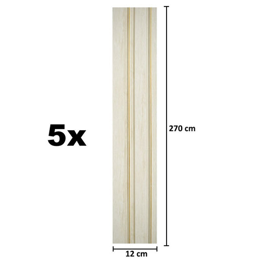 Set 5 panouri decorative, riflaj, polimer rigid, Naimeed D5491, 270x12x1cm, Alb