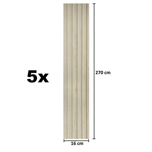 Set 5 panouri decorative, riflaj, polimer rigid, Naimeed D5496, 270x12x1cm, Crem