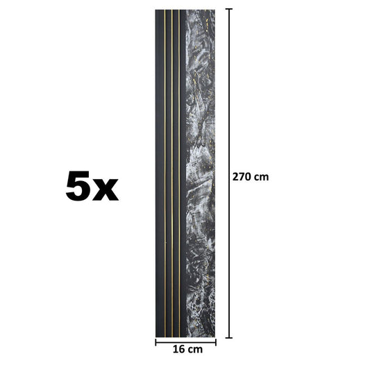 Set 5 panouri decorative, riflaj, polimer rigid, Naimeed D5499, 270x16x1cm, Negru