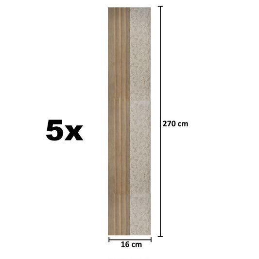 Set 5 panouri decorative, riflaj, polimer rigid, Naimeed D5501, 270x16x1cm, Crem inchis