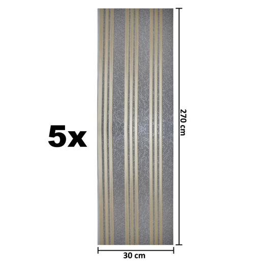 Set 5 panouri decorative, riflaj, polimer rigid, Naimeed D5507, 270x30x0.5cm, Gri/Auriu