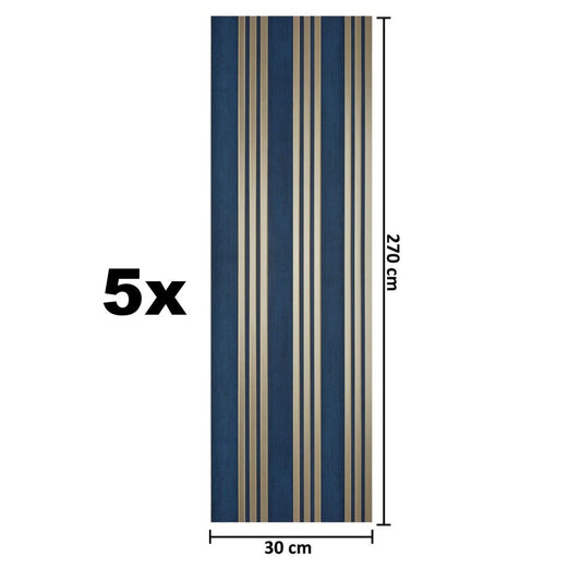 Set 5 panouri decorative, riflaj, polimer rigid, Naimeed D5508, 270x30x0.5cm, Turcoaz/Auriu