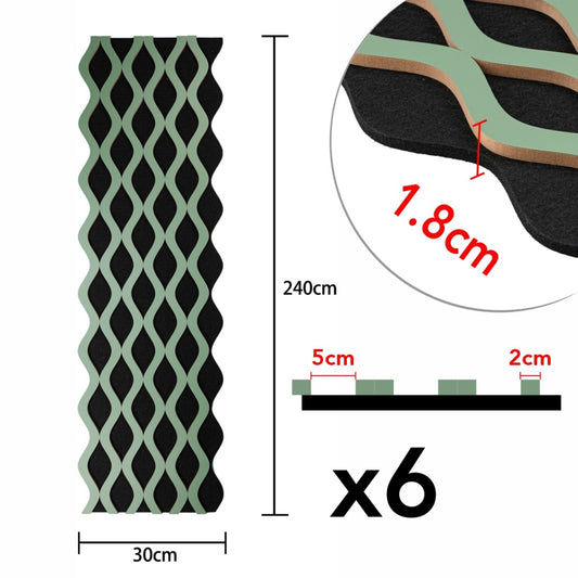 Set 6 Panouri riflaj acustic decorativ, MDF si pasla, Naimeed D6240, 240x30x1.8cm, Verde