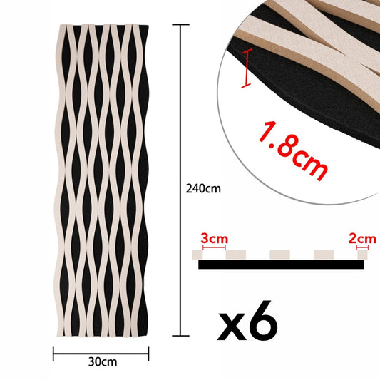 Set 6 Panouri riflaj acustic decorativ, MDF si pasla, Naimeed D6241, 240x30x1.8cm, Stejar