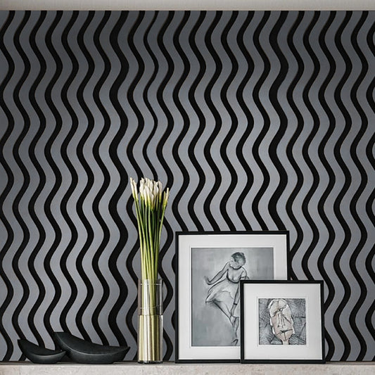 Set 3 Panouri riflaj acustic decorativ, MDF si pasla, Naimeed D6245, 240x30x1.8cm, Gri