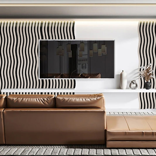 Set 3 Panouri riflaj acustic decorativ, MDF si pasla, Naimeed D6247, 240x30x1.8cm, Gri