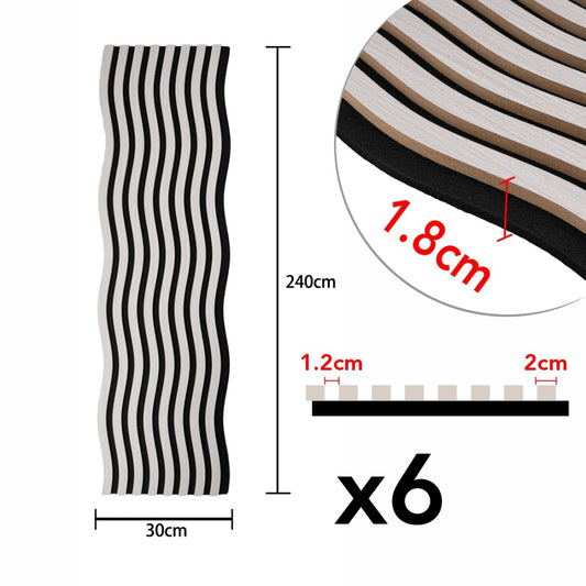 Set 6 Panouri riflaj acustic decorativ, MDF si pasla, Naimeed D6249, 240x30x1.8cm, Stejar Deschis