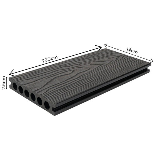 Pardoseala decking terasa din compozit WPC, Naimeed D6485, rezistenta sporita, 290x14x2.5cm, Negru