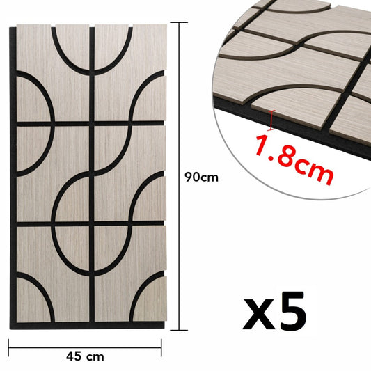 Set 5 Panouri riflaje acustice decorative, HDF si pasla, Naimeed D6757, 90x45x1.8cm, Gri