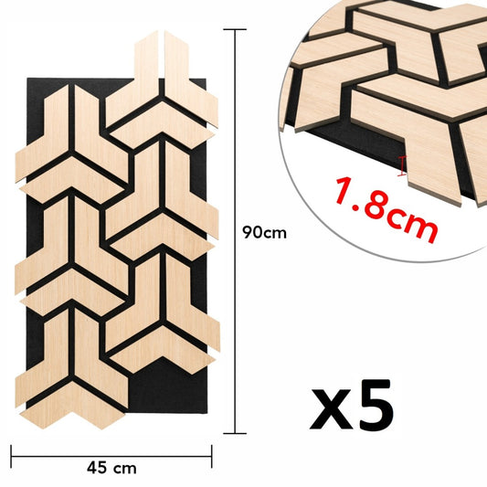 Set 5 Panouri riflaje acustice decorative, HDF si pasla, Naimeed D6759, 90x45x1.8cm, Stejar deschis