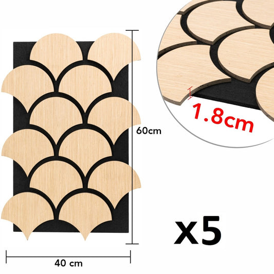 Set 5 Panouri riflaje acustice decorative, HDF si pasla, Naimeed D6763, 60x40x1.8cm, Stejar