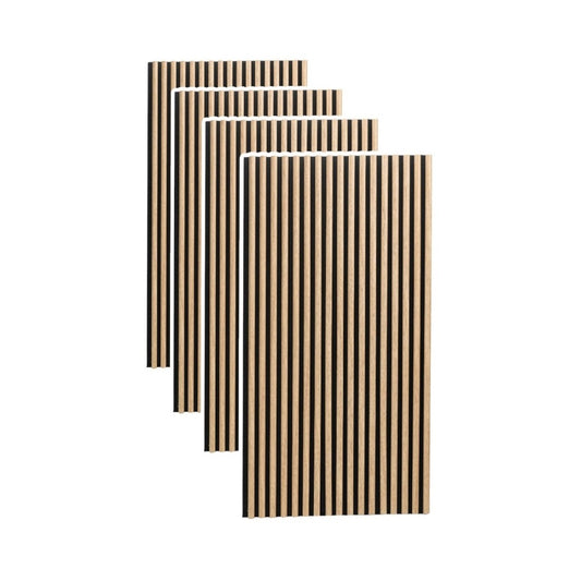 Set 4 Panouri riflaje acustice decorative, MDF si pasla, Naimeed D6780, 240x60x2.1cm, Stejar deschis