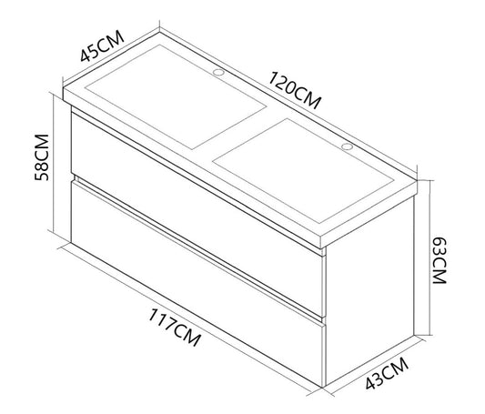 Mobilier Baie MDF și lavoar, Seria 286, Suspendat, Sertare, 120cm, Alb