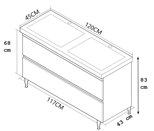 Mobilier Baie MDF și lavoar, Seria 286, Sertare, 120cm, Alb