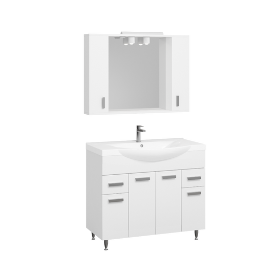 Mobilier Baie MDF și lavoar, Seria 169, Sertare, 100cm, Alb