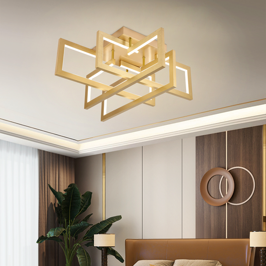 Lustra LED cu telecomanda 98W, 4 Elemente, lumina Rece/Calda/Neutra, Dimabila, Auriu