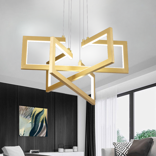 Lustra LED cu telecomanda ,Suspendata 73W, 3 Elemente, lumina Rece/Calda/Neutra, Dimabila, Inaltime Reglabila, Auriu