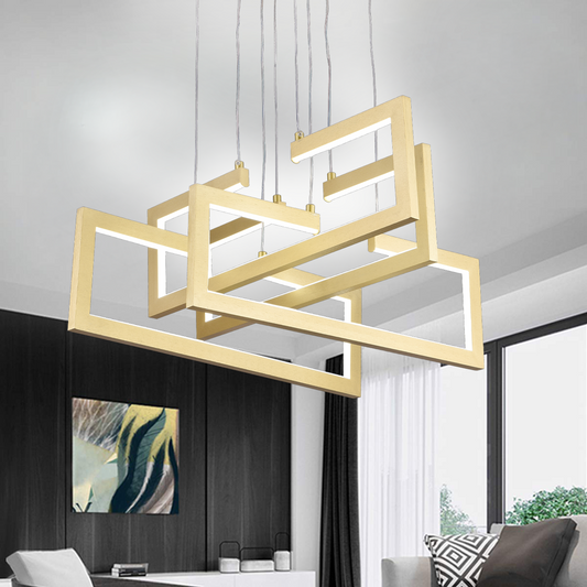 Lustra LED cu telecomanda ,Suspendata 98W, 4 Elemente, lumina Rece/Calda/Neutra, Dimabila, Inaltime Reglabila, Auriu