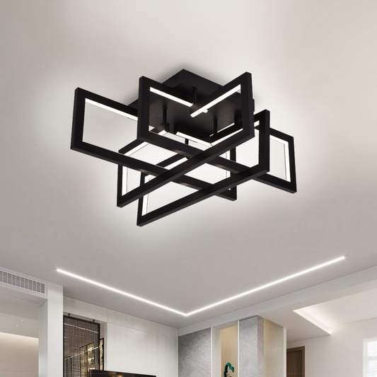 Lustra LED cu telecomanda 98W, 4 Elemente, lumina Rece/Calda/Neutra, Dimabila, Negru