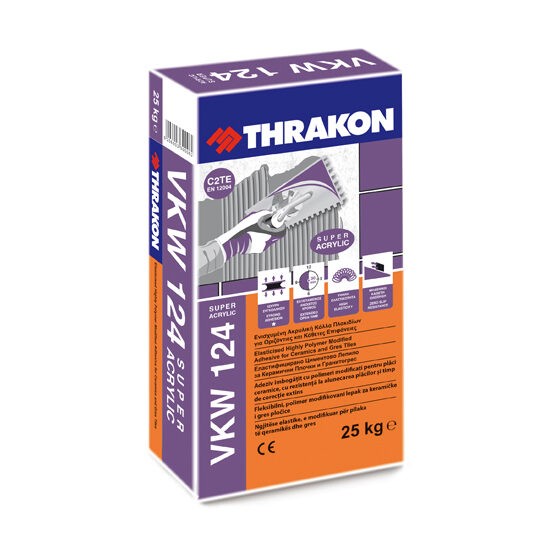 Adeziv pentru placi ceramice neabsorbante, cu rezistenta la alunecare si timp de lucru extins, Thrakon VKW 124, alb, 25kg