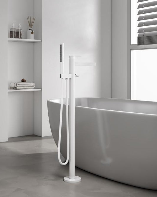 Baterie înaltă cadă ELEGANT, cu montaj în pardoseală – alb mat