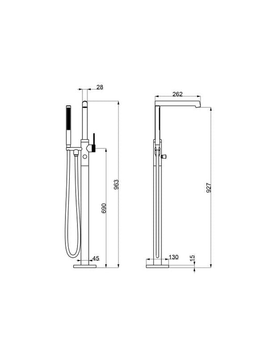 Baterie Înaltă Cadă PALMFIELD, cu Montaj în Pardoseală – Negru Mat