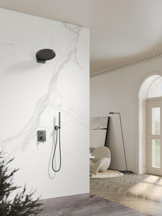 Set de duș cu termostat ELEGANT, incastrat in perete cu unitate interna – gun metal