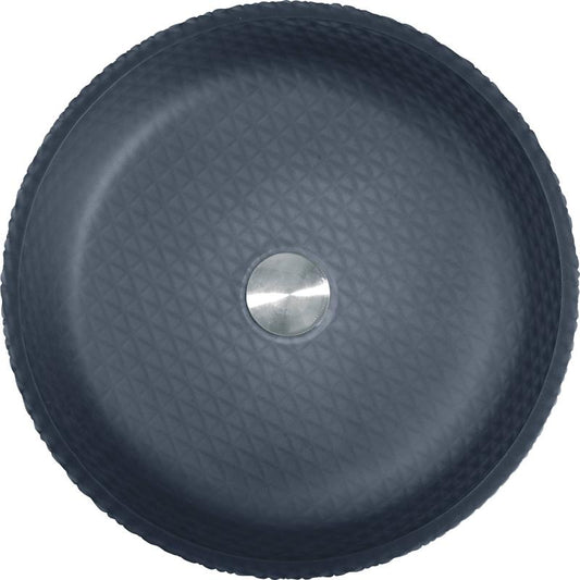 Lavoar rotund RUBEN, din sticlă, montaj pe blat, 42x42x11cm – gri inchis mat