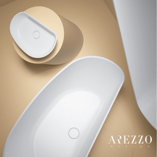 Lavoar oval MARYLAND, din marmură turnată, montaj pe blat 60x37cm – alb