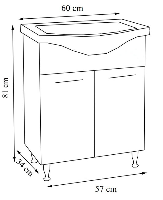 Mobilier Baie MDF și lavoar, Seria 153, 60cm, Fag