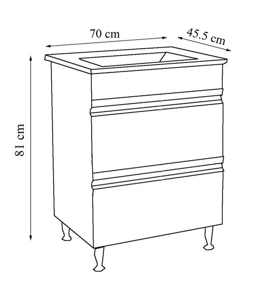 Mobilier Baie MDF și lavoar, Seria 086, Sertare, 70cm, Negru