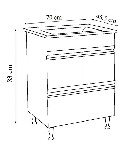 Mobilier Baie MDF și lavoar, Seria 786, Sertare, 70cm, Negru