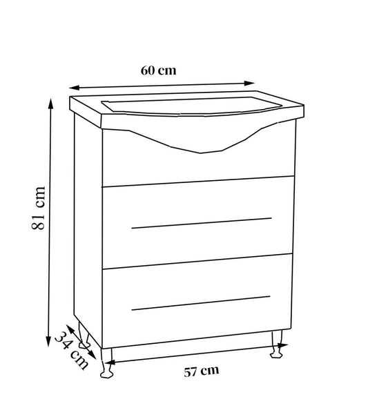 Mobilier Baie Kit și lavoar, Seria 187, 60cm, Alb