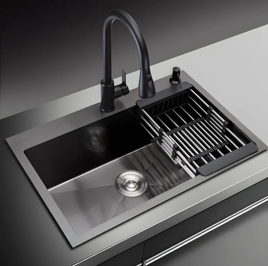 Chiveta multifunctionala cu accesorii incluse, HS TAP HOLE, Nano Black 68x45x19 cm