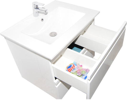 Mobilier baie MDF kit și lavoar Seria 786, 100cm, suspendată cu sertare, alb