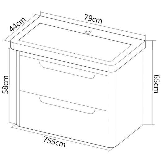 Mobilier Baie MDF și lavoar, Seria 502, Suspendat, Sertare, 80cm, Alb