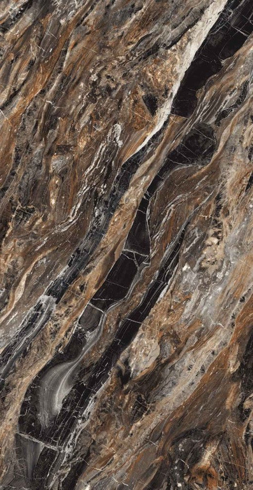 Gresie Portelanata Fossil Nero-High Gloss 80X160