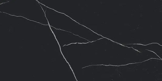 Gresie portelanata rectificata Negro Markina 60x120 cm, interior-exterior, imitatie marmura, neagra, gri, finisaj mat