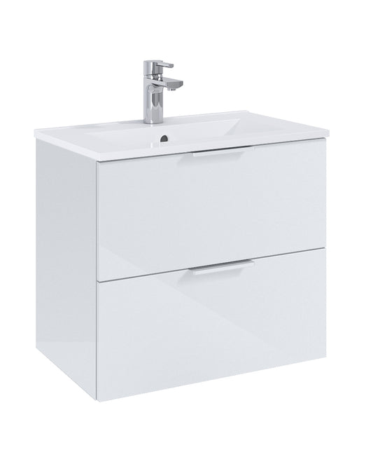 Set Dulap de Baie Alb Lucios – cu Lavoar Încorporat, 80 cm- Etna cu 2 Sertare