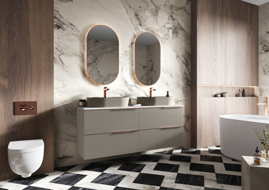 Dulap de baie cu 2 sertare 120×45,3×31,8 – bej mat – Monterey Glass