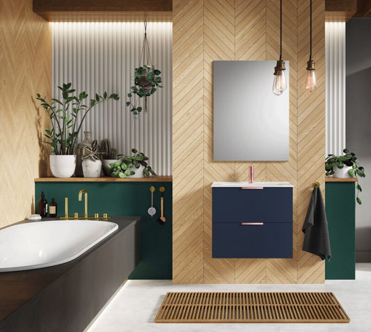 Set Dulap de Baie Navy Blue Mat – cu Lavoar Încorporat, 60 cm- Etna cu 2 Sertare