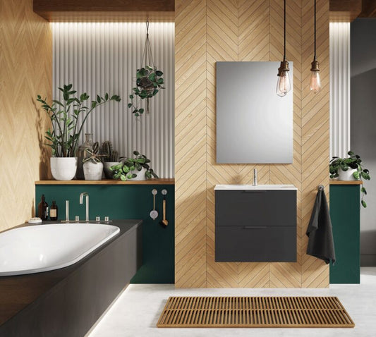 Set Dulap de Baie cu Lavoar Încorporat – Antracit Mat, 60 cm- Etna cu 2 Sertare