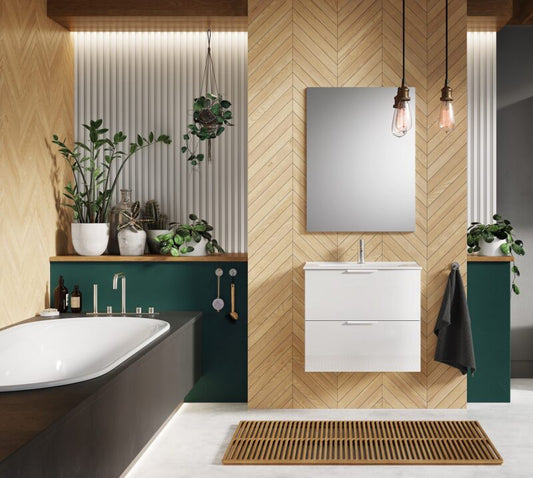 Set Dulap de Baie Alb Lucios – cu Lavoar Încorporat, 60 cm- Etna cu 2 Sertare