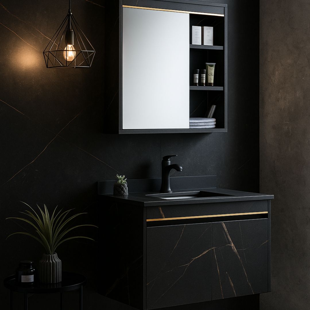 Set Mobilier pentru Baie 80x50cm 2 Piese Negru