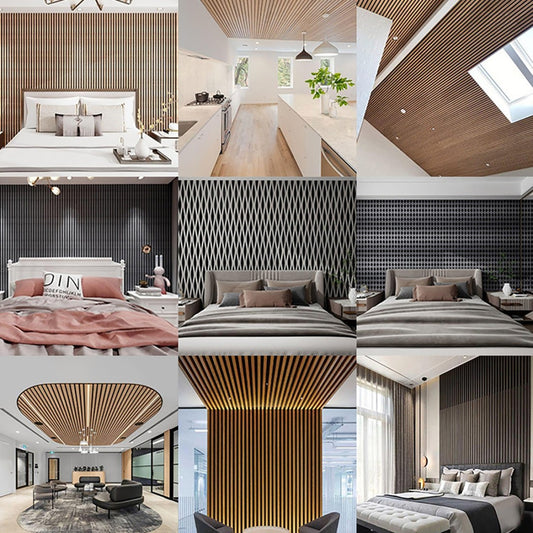 Set 3 Panouri riflaj acustic decorativ, MDF si pasla, Naimeed D6232, 240x30x1.8cm, Nuc